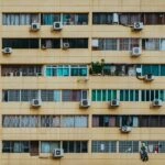 white home appliance hanging by building